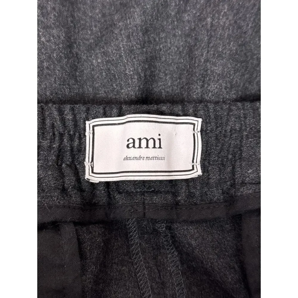 AMI Paris Alexandre Mattiussi Pants Large Mens Gray Wool Slim Slim Drawstring